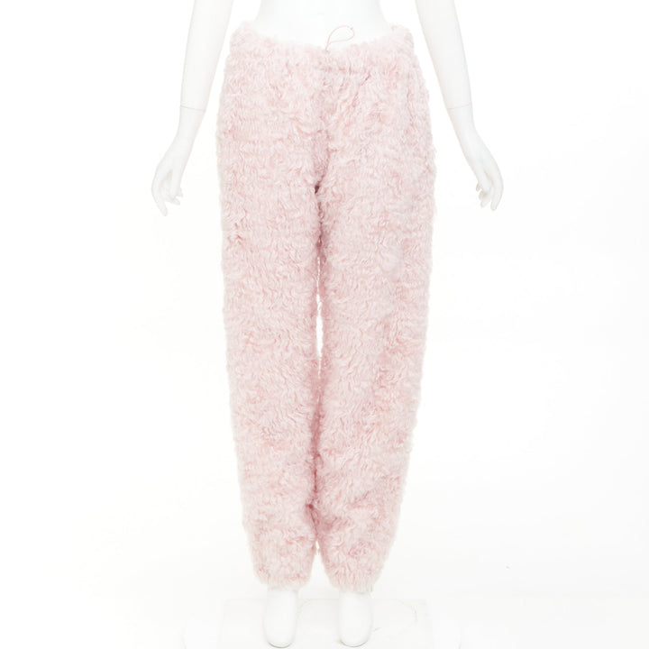 MIU MIU 2021 pink mohair faux fur drawstring wide leg pants IT38 XS