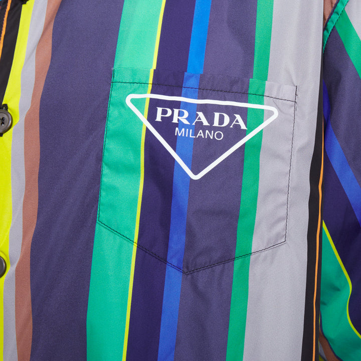 PRADA 2021 Runway Double Match camo stripe oversized nylon bowling shirt XXL