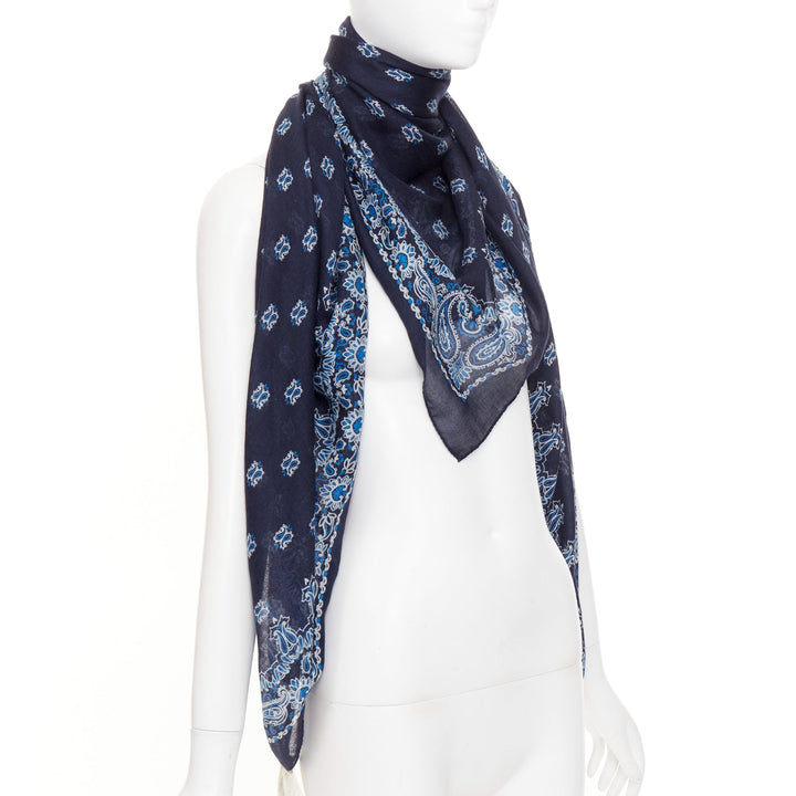 SAINT LAURENT 2016 Runway Surf Sound navy blue paisley cashmere silk wrap scarf