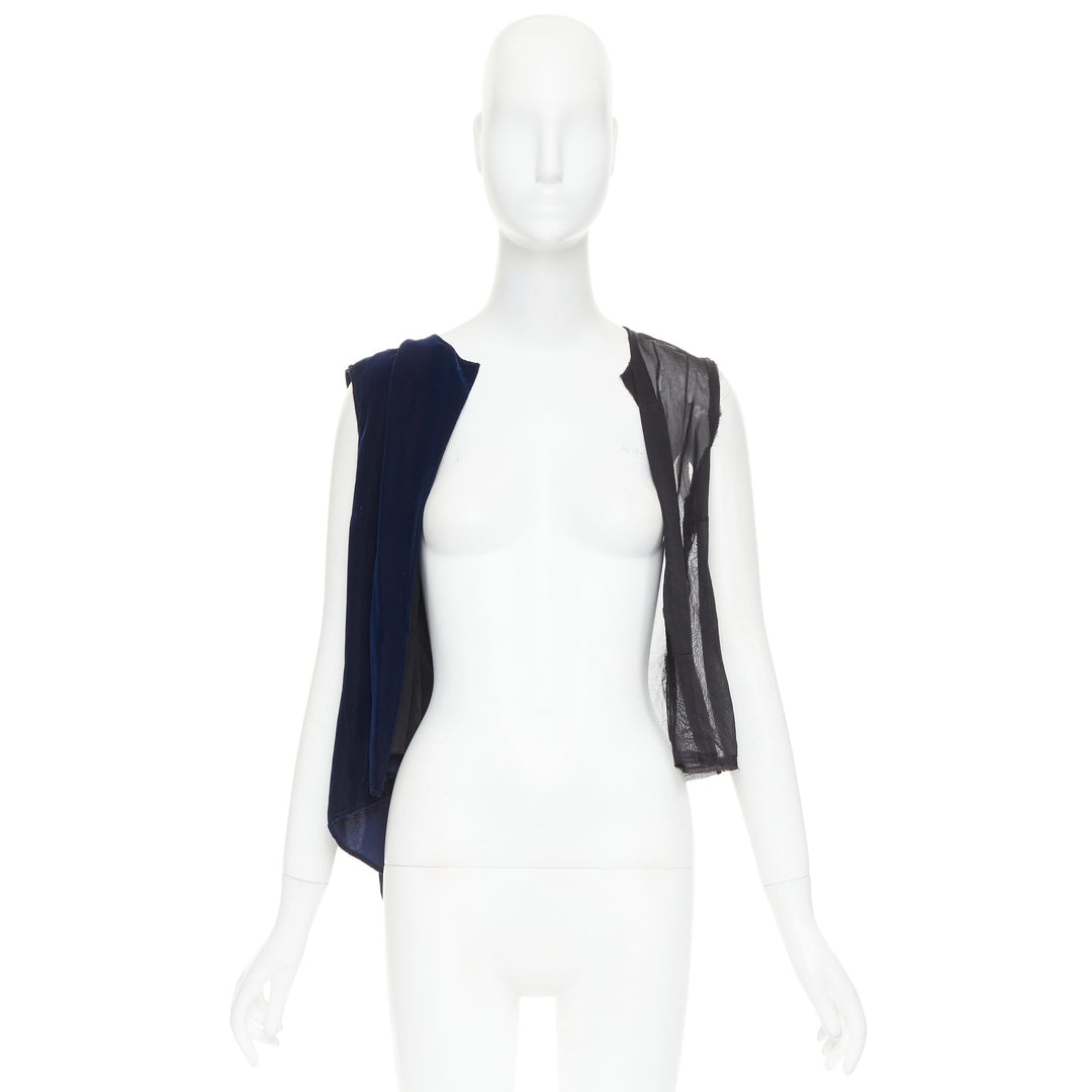 COMME DES GARCONS 1998 Vintage Fusion navy velvet black sheer deconstructed vest