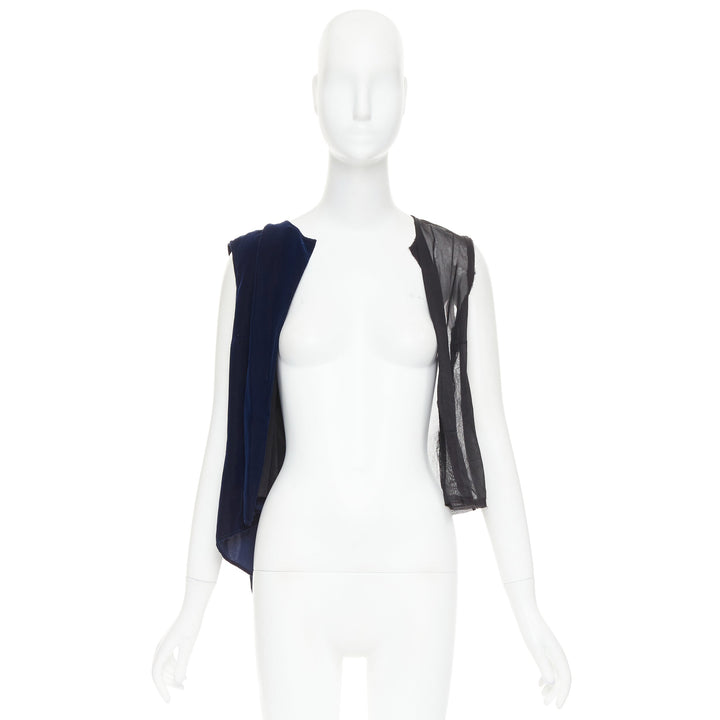 COMME DES GARCONS 1998 Vintage Fusion navy velvet black sheer deconstructed vest