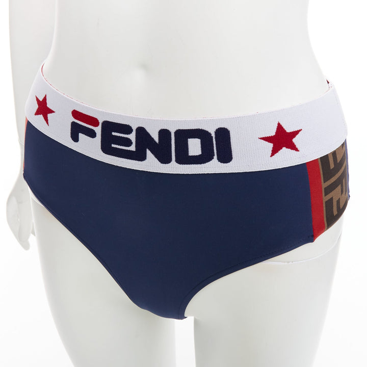 FENDI FILA blue red white logo star colorblock bandeau bikini swim set IT36 XXS