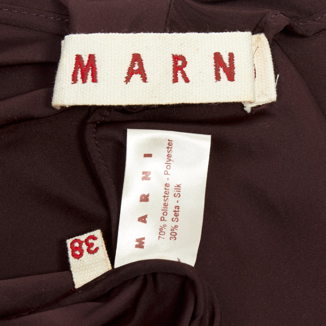 MARNI burgundy silk blend reverse dipped neckline cropped top IT38 XS