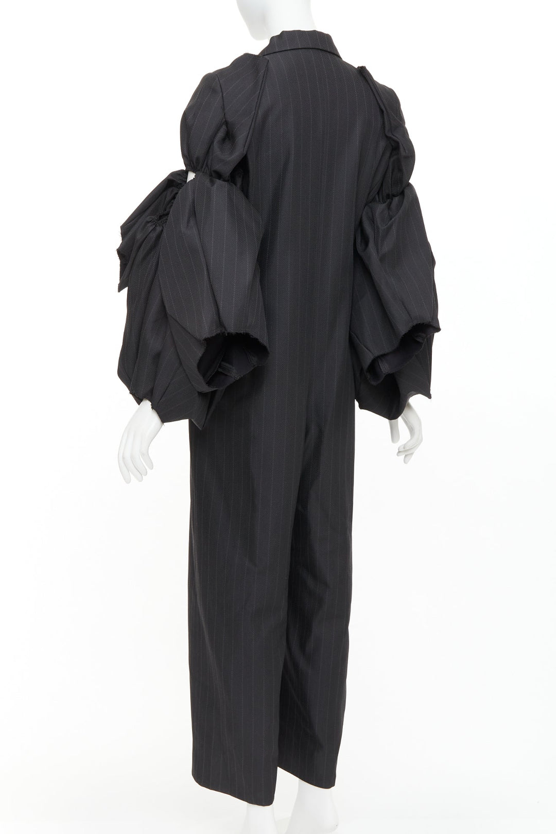 rare COMME DES GARCONS 2013 grey pinstriped 3D ruffle sleeves blazer jumpsuit S