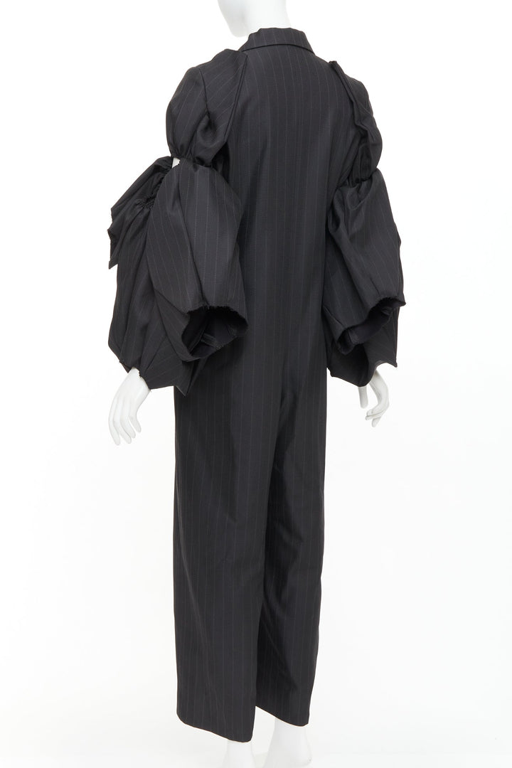 rare COMME DES GARCONS 2013 grey pinstriped 3D ruffle sleeves blazer jumpsuit S