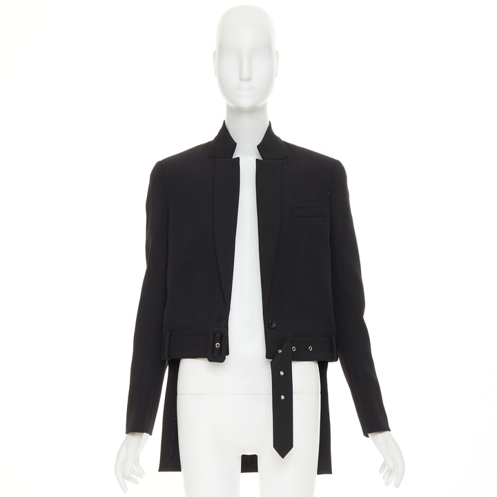 GIVENCHY black wool belted high low tailcoat jacket IT40 S
