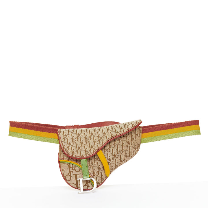 rare CHRISTIAN DIOR John Galliano 2004 Rasta Trotter monogram saddle belt bag