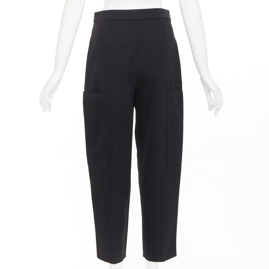 STELLA MCCARTNEY black wool twill silver zip pocketed tapered pants IT36 XXS