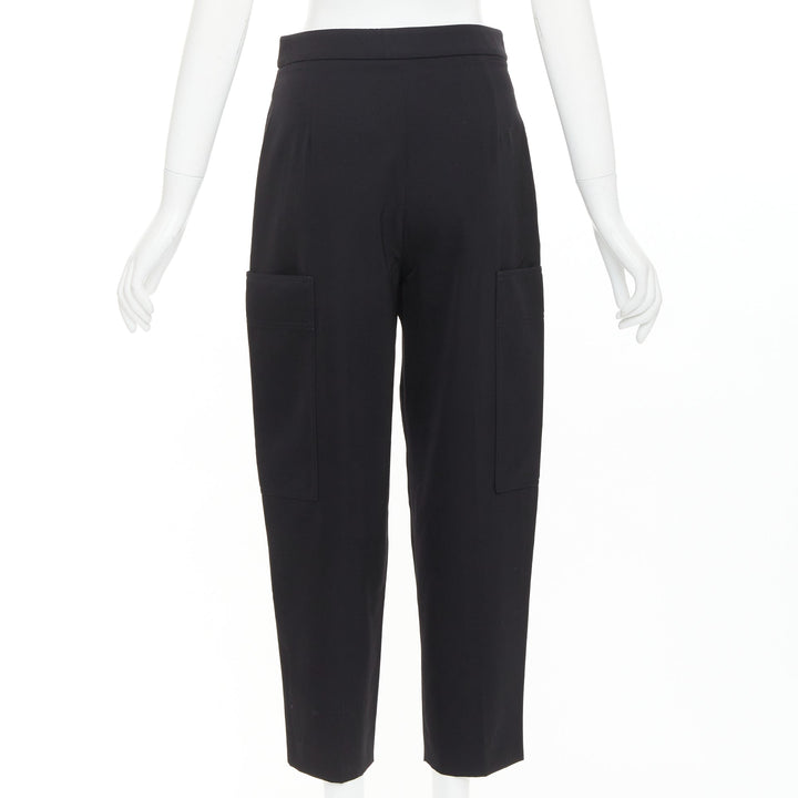 STELLA MCCARTNEY black wool twill silver zip pocketed tapered pants IT36 XXS