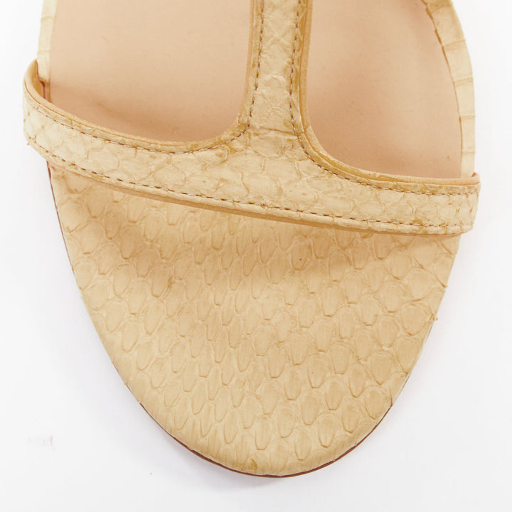 AERIN nude scaled leather gold buckle t strap open toe sandals US7.5 EU37.5