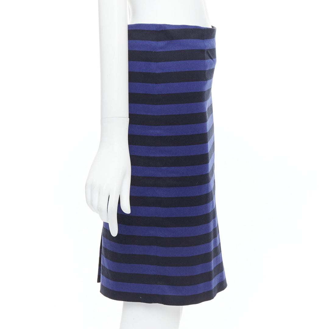 PRADA blue black striped back slit waist darts pencil skirt IT38 S