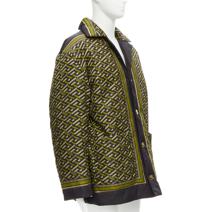 VERSACE 2021 Runway La Greca Graffiti Medusa Smiley green padded coat IT48 M