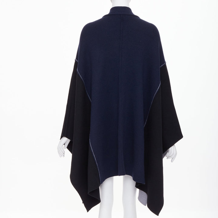 CHLOE 2019 navy black grey colorblock visible stitch zip up knit wool poncho M