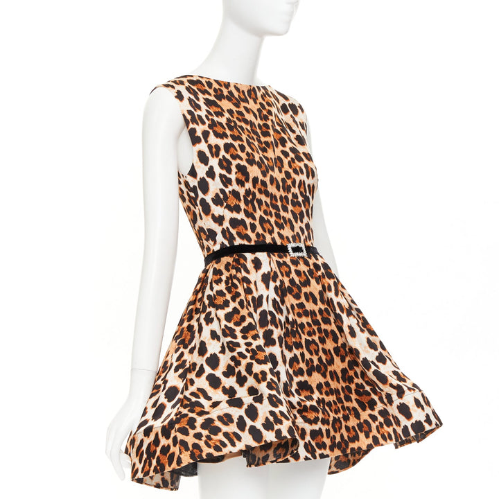 BRONX & BANCO Luciana leopard print velvet belted fit flare mini dress XS
