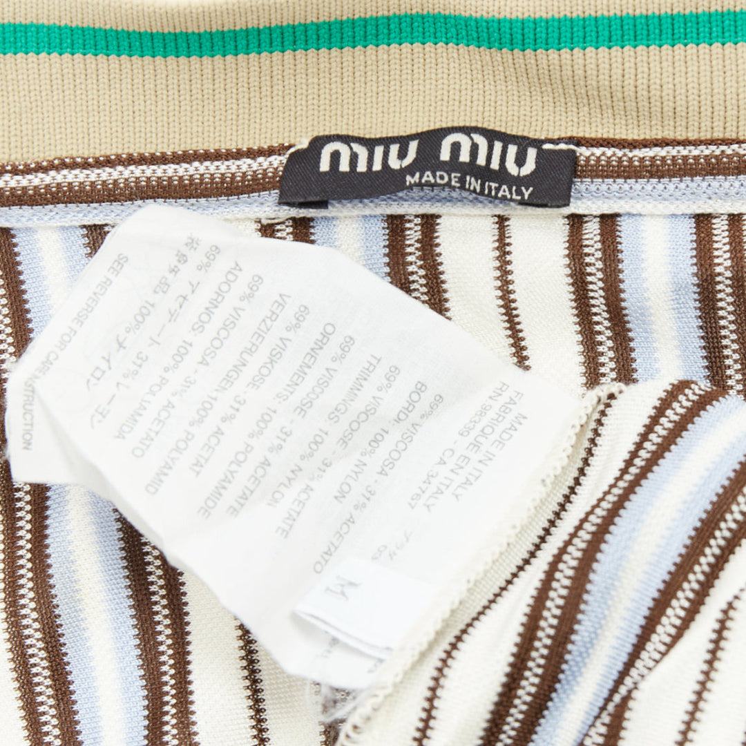 MIU MIU Vintage cream stripes green beige rib long sleeve polo shirt M