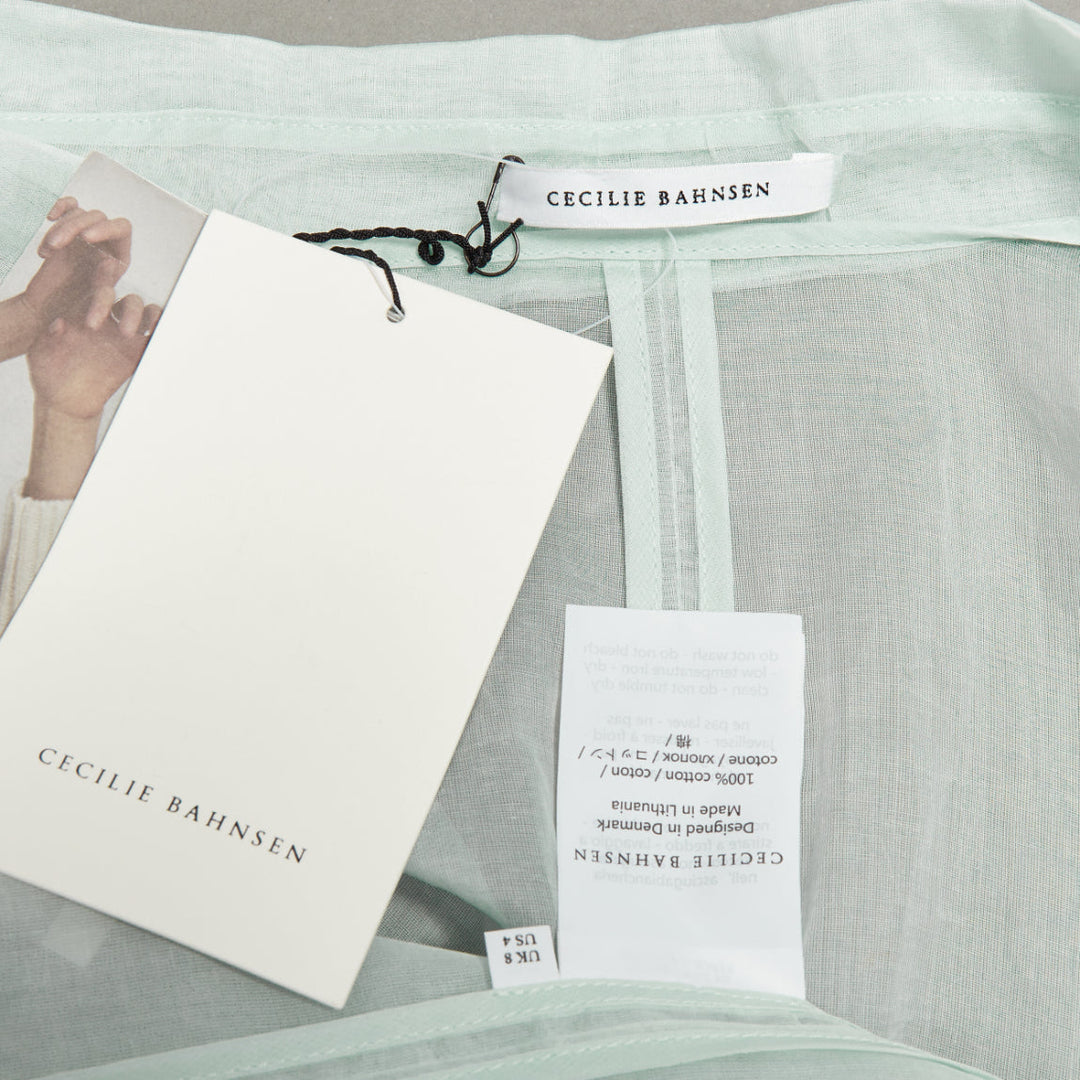 CECILIE BAHNSEN Fisola mint green cotton sheer bow tie waist blazer UK8 S