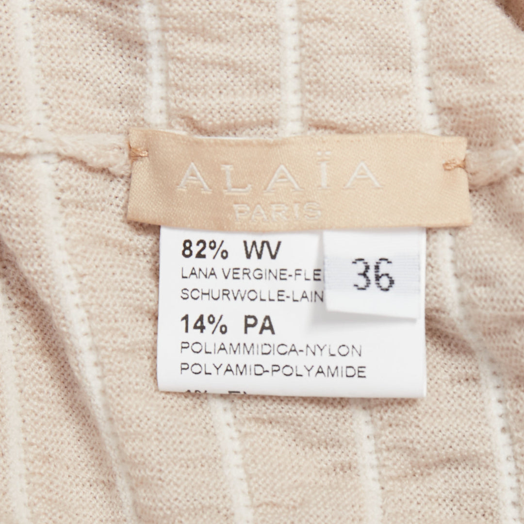ALAIA pink beige wool blend square neck tiered ruffle cocktail dress FR36 S