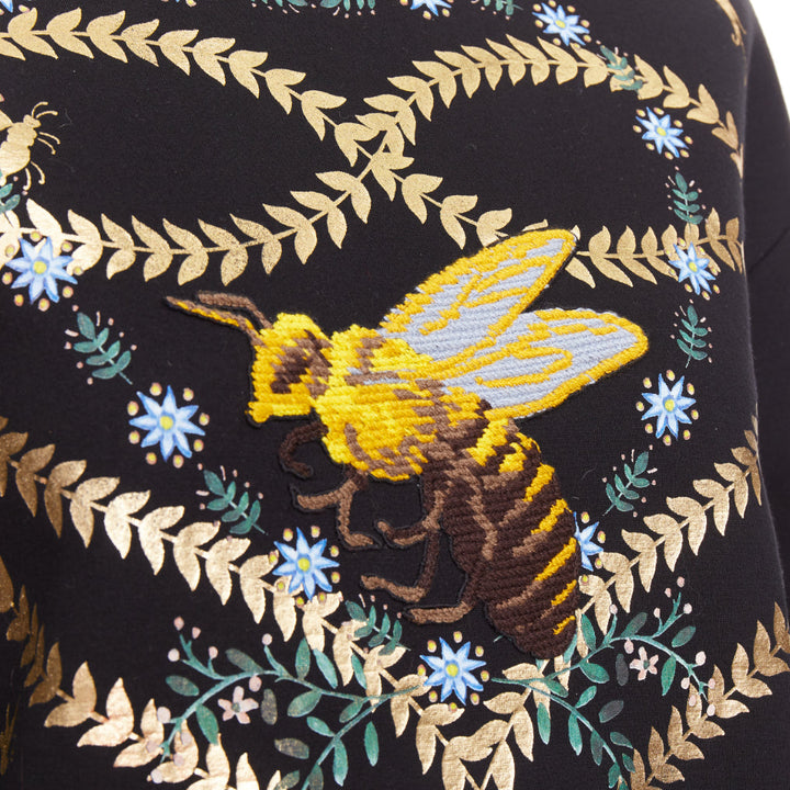 GUCCI black pink metallic foil Laminated Heart Bee applique sweatshirt S