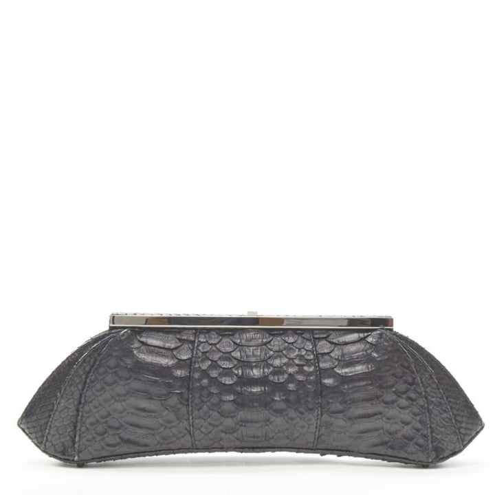 PHILIP TREACY black scaled leather silver metal clasp evening clutch bag