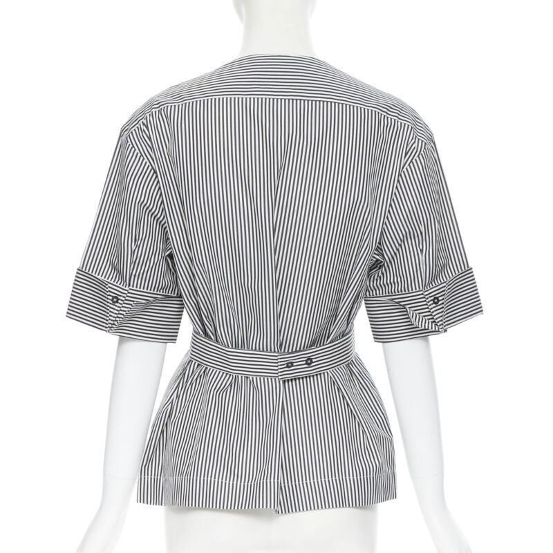 PALMER HARDING 100% cotton navy white contrast stripe cinched waist shirt UK6 XS