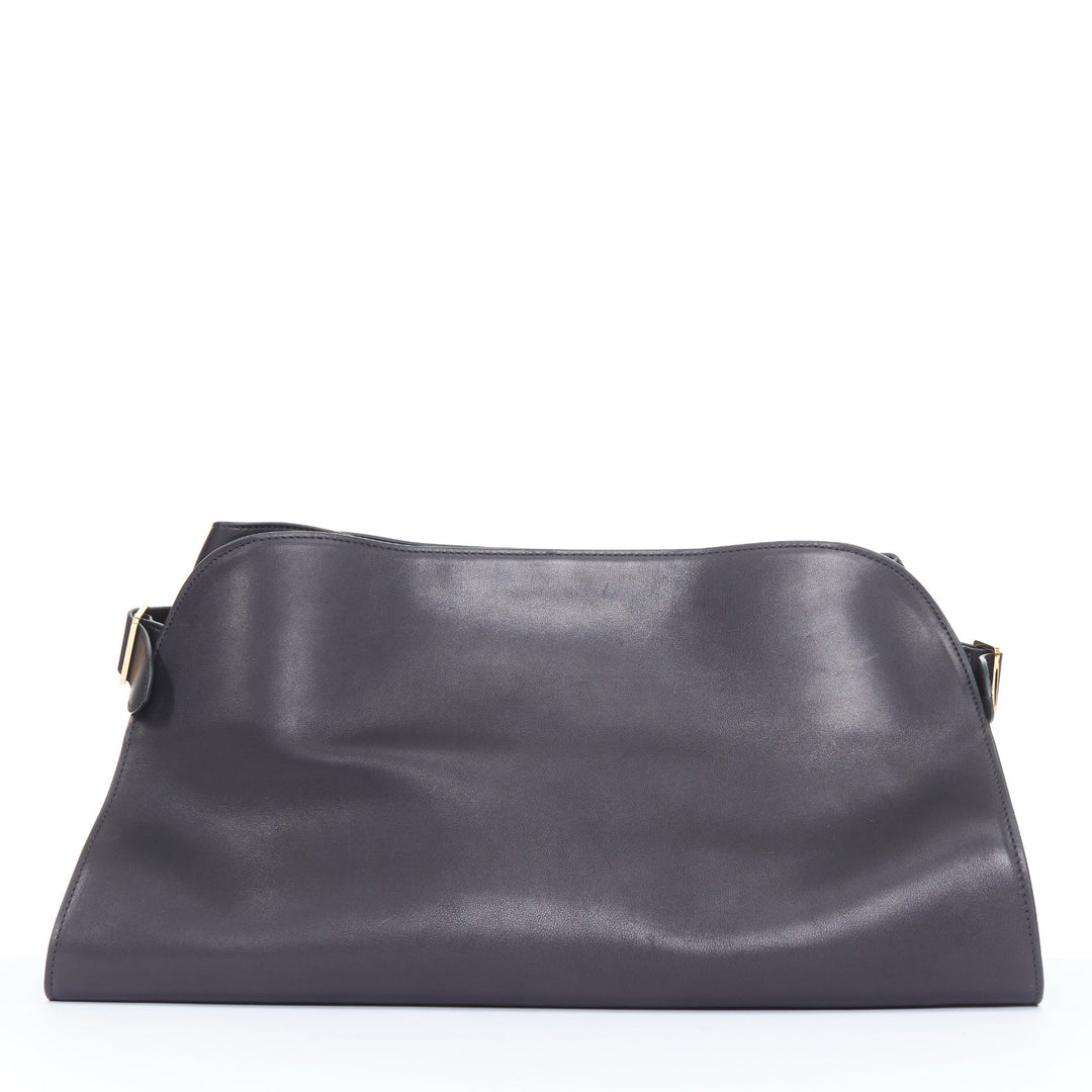 THE ROW 2024 Margaux East West Clutch black saddle leather handbag