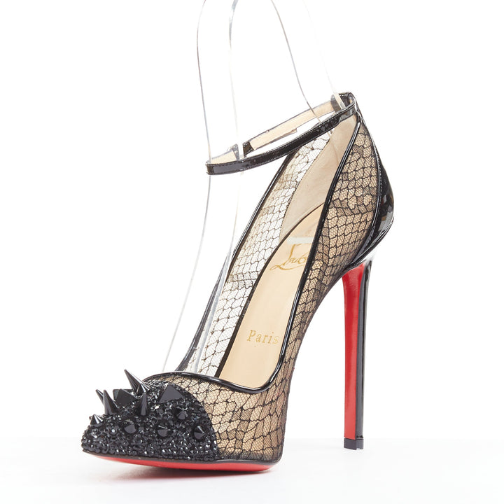 CHRISTIAN LOUBOUTIN Picks &Co Potpourri 120 black lace spike strass pumps EU37.5