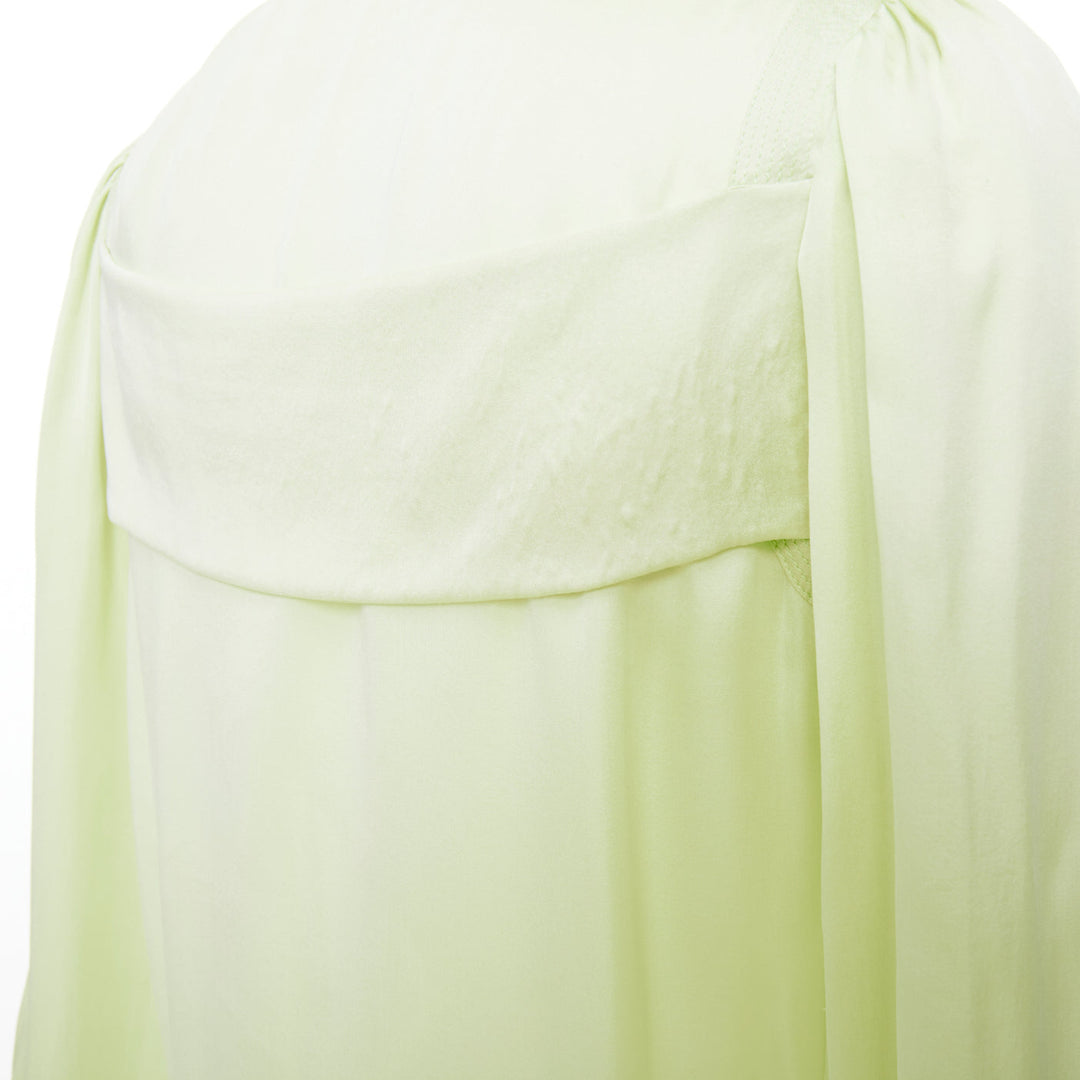 GIVENCHY pale lime green collarless covered button gathered silk blouse FR34 XS