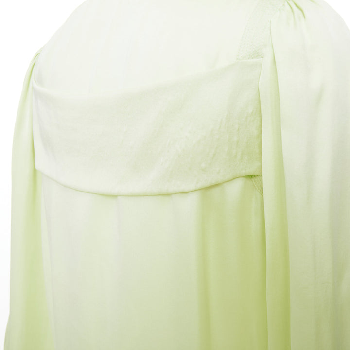 GIVENCHY pale lime green collarless covered button gathered silk blouse FR34 XS