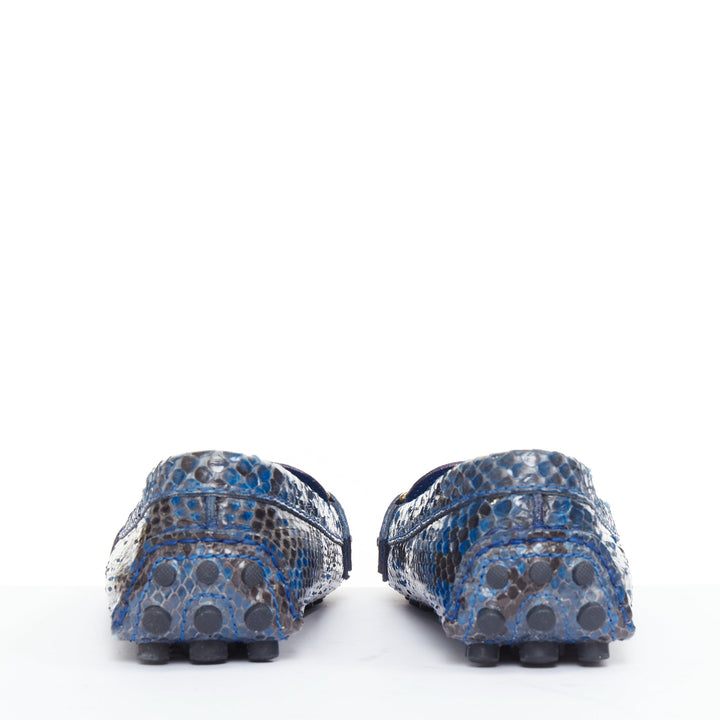 LOUIS VUITTON Dauphine blue polished snake leather gold LV logo loafers EU37