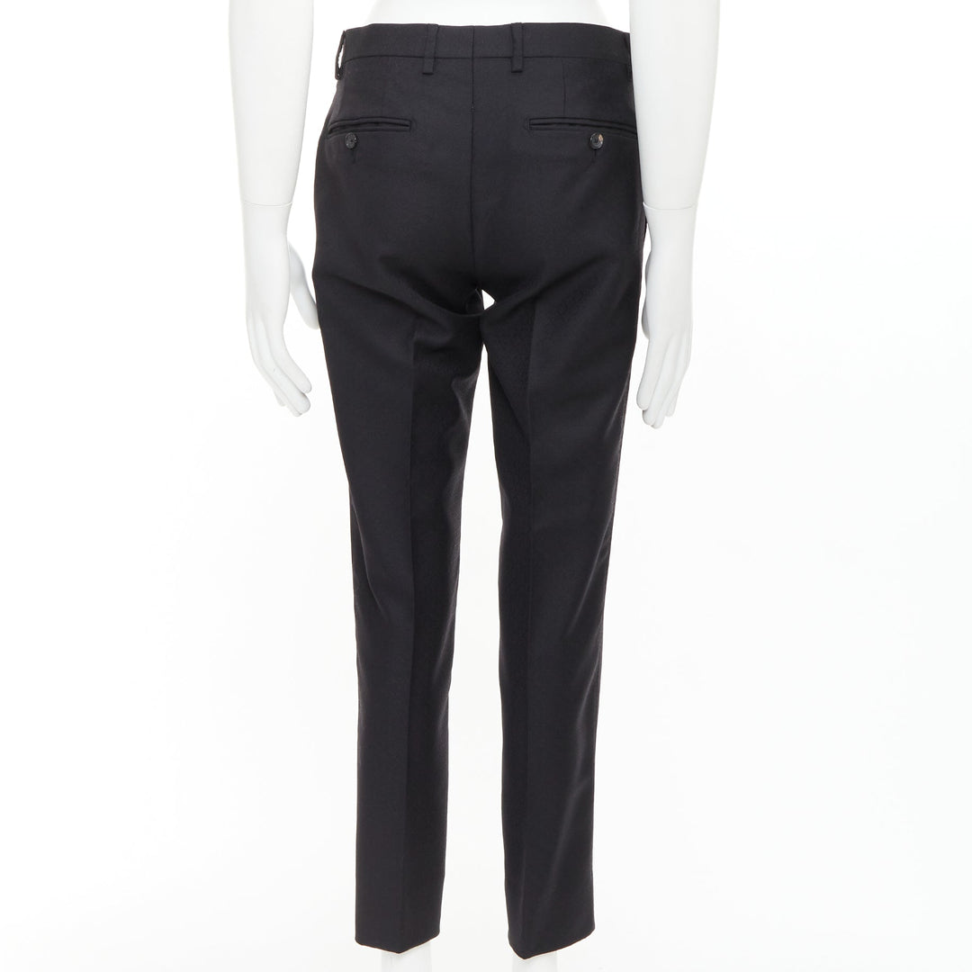 DOLCE GABBANA black wool mohair scaled pattern jacquard cropped trousers IT44 XS