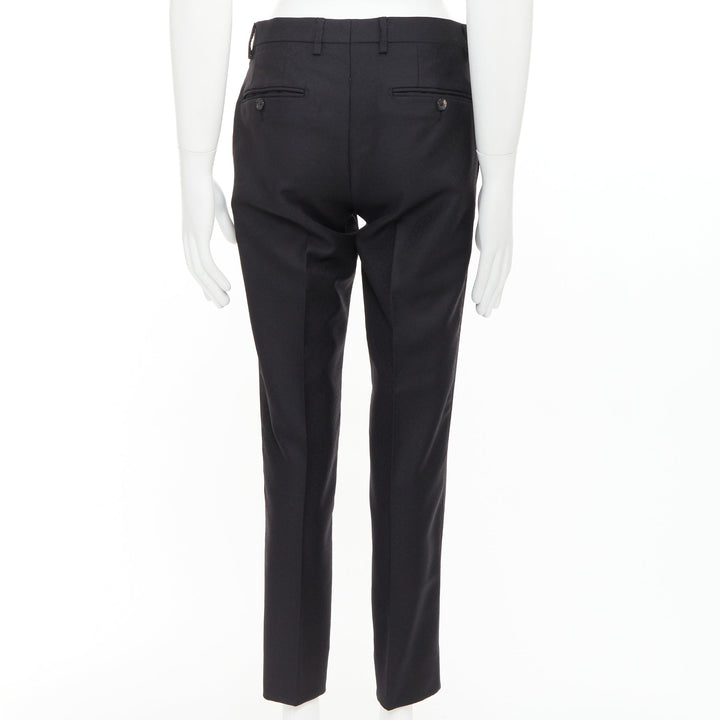 DOLCE GABBANA black wool mohair scaled pattern jacquard cropped trousers IT44 XS