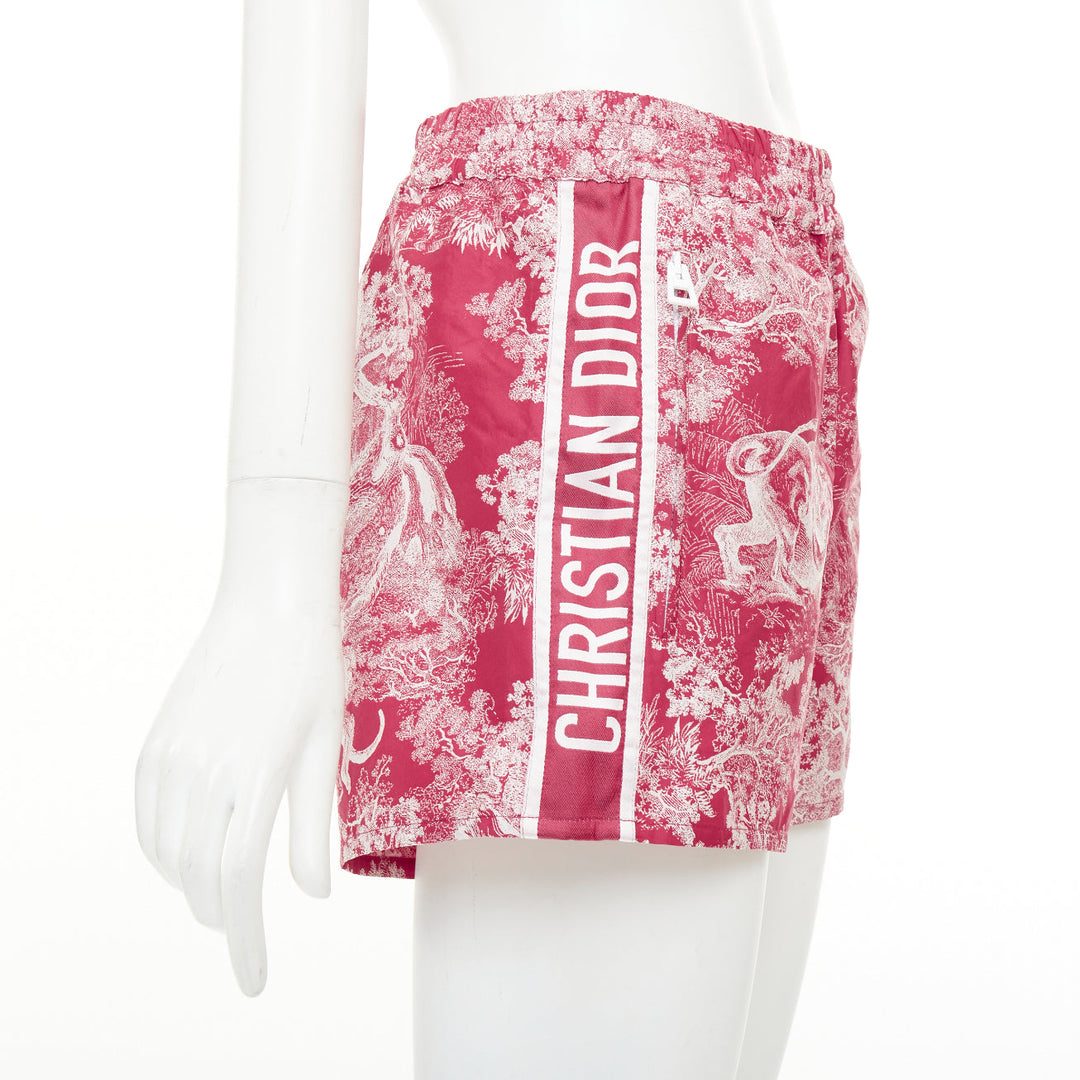 DIOR 2021 Dioriviera fuchsia red Toile de Jouy taffeta shorts FR32 XXS