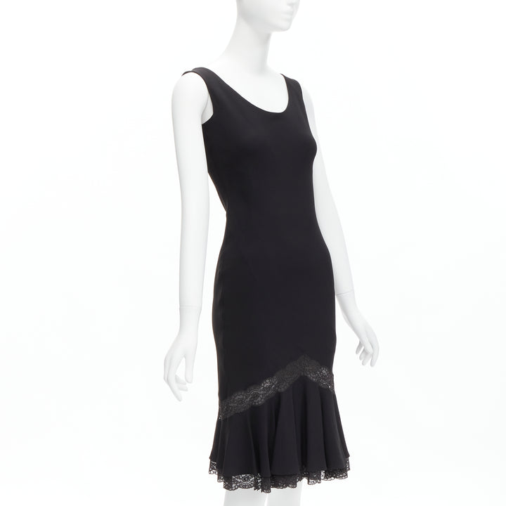 CHRISTIAN DIOR Galliano Vintage black silk bias cut lace hem dress FR36 XS