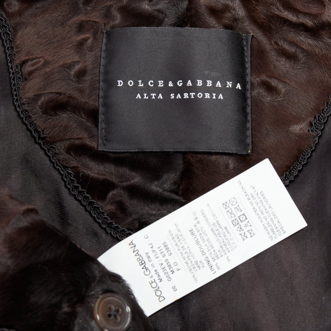 DOLCE GABBANA Alta Sartoria brown chevron cut mink fur silk lined coat IT34 XXS