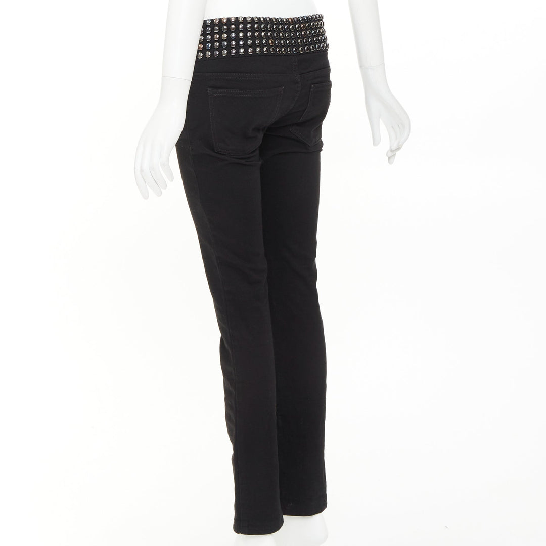 GUCCI 2008 Vintage black denim chrome dome studded waist skinny jeans IT38 XS