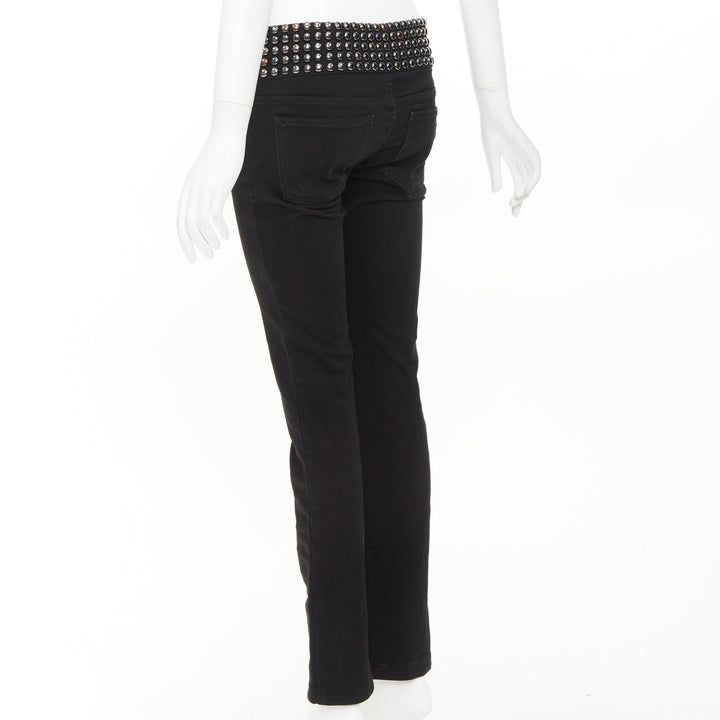 GUCCI 2008 Vintage black denim chrome dome studded waist skinny jeans IT38 XS
