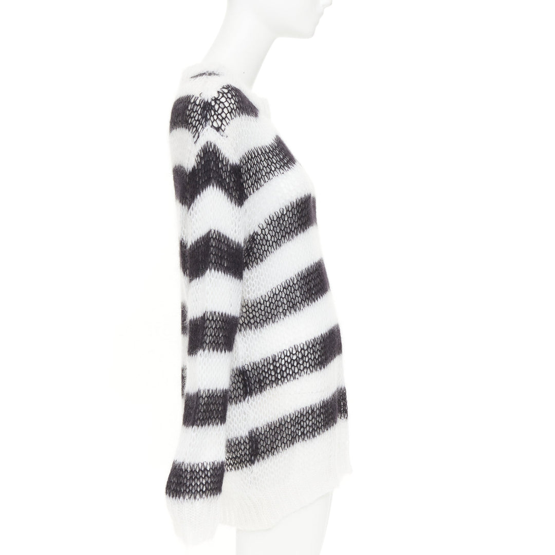 DIOR 2019 black white open knit mohair striped oversized sweater FR40 L