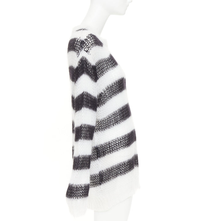 DIOR 2019 black white open knit mohair striped oversized sweater FR40 L