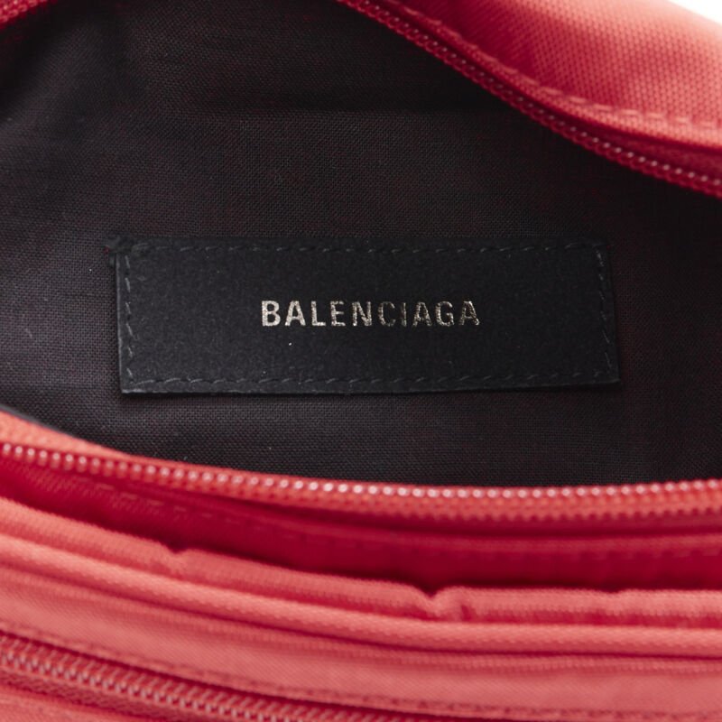 BALENCIAGA Explorer red nylon logo dual pocket waist belt pack crossbody bag