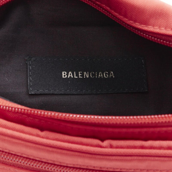 BALENCIAGA DEMNA red logo dual pocket nylon black waist belt crossbody bag