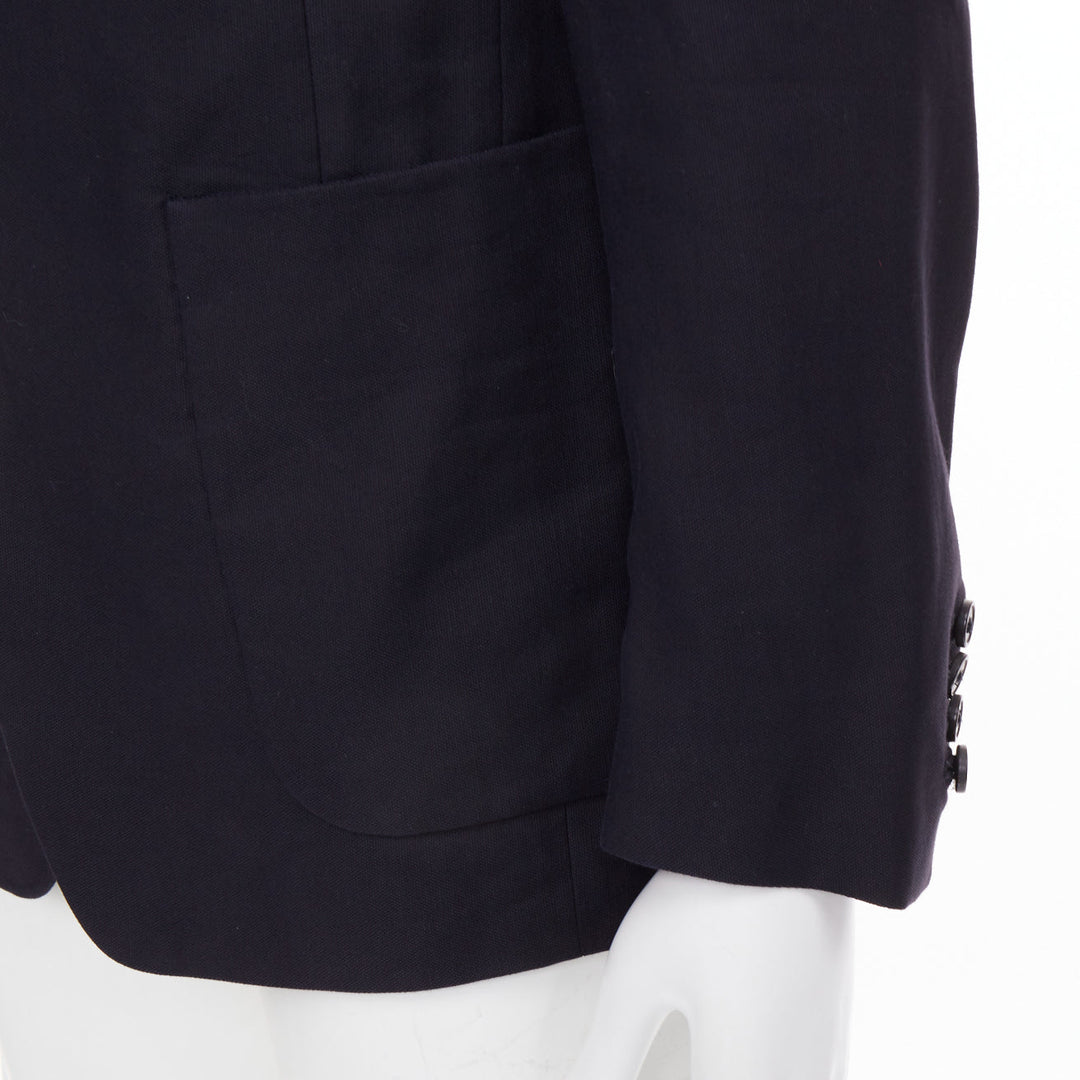 DRIES VAN NOTEN navy black linen cotton patch pocket notch lapel blazer EU46 S