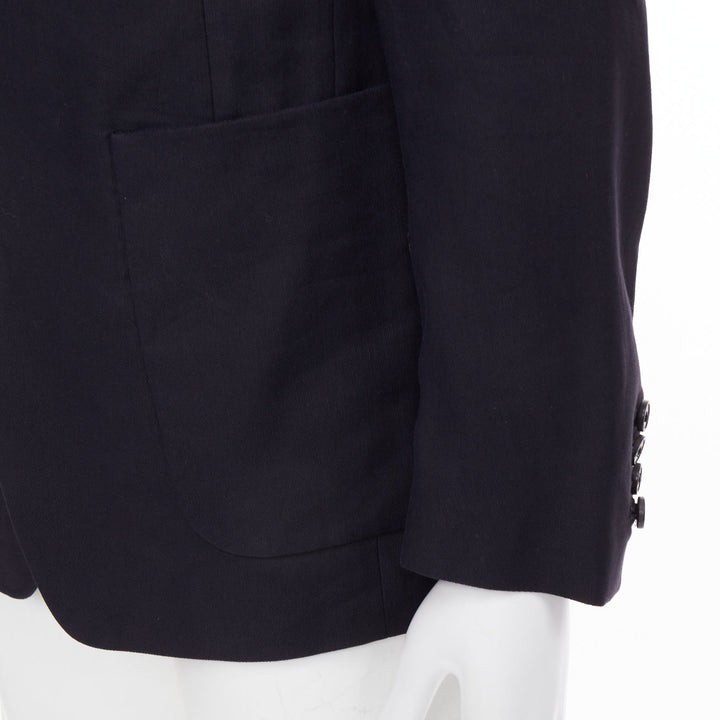 DRIES VAN NOTEN navy black linen cotton patch pocket notch lapel blazer EU46 S