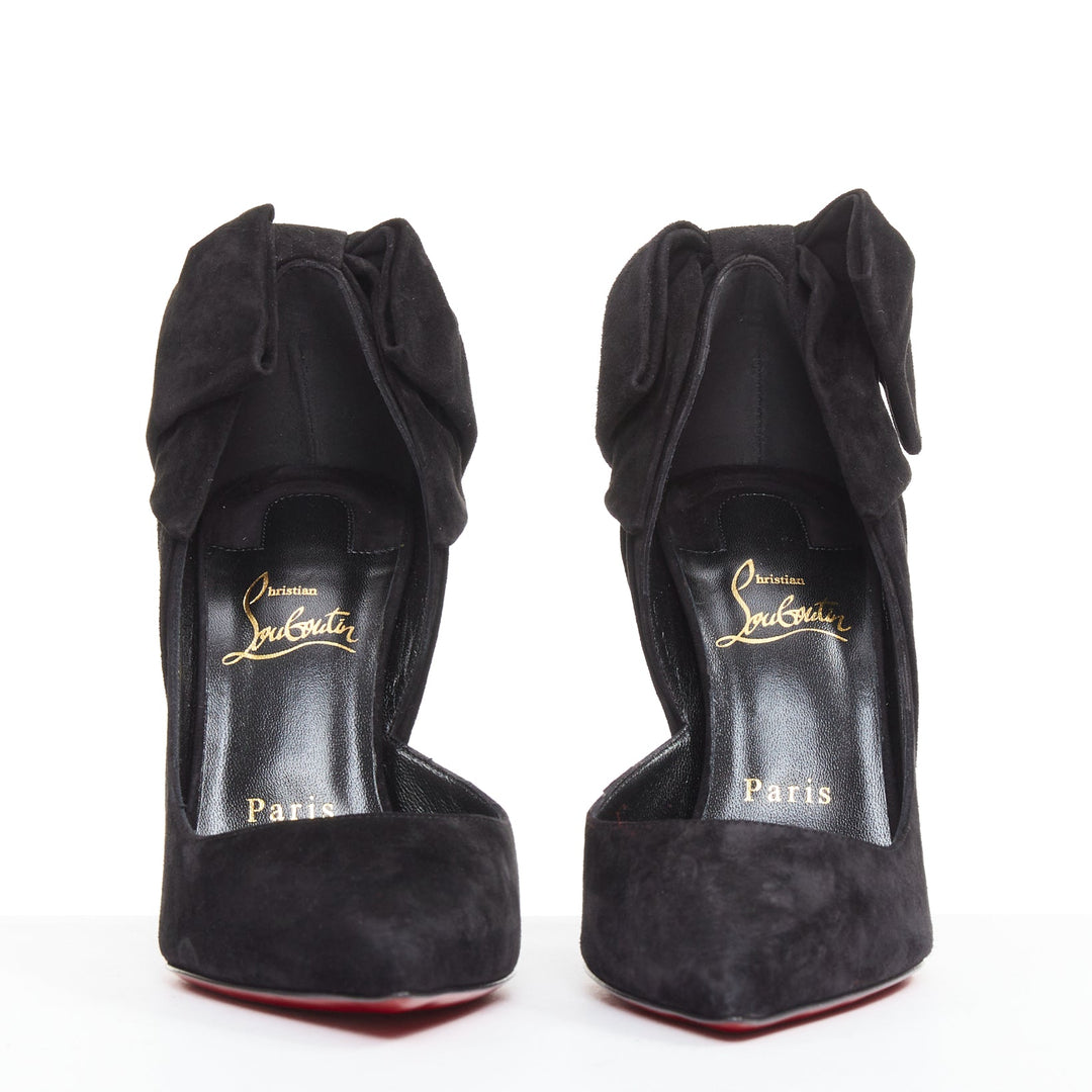 CHRISTIAN LOUBOUTIN Rabakate 100 Veau Velours black suede bow stiletto pump EU37