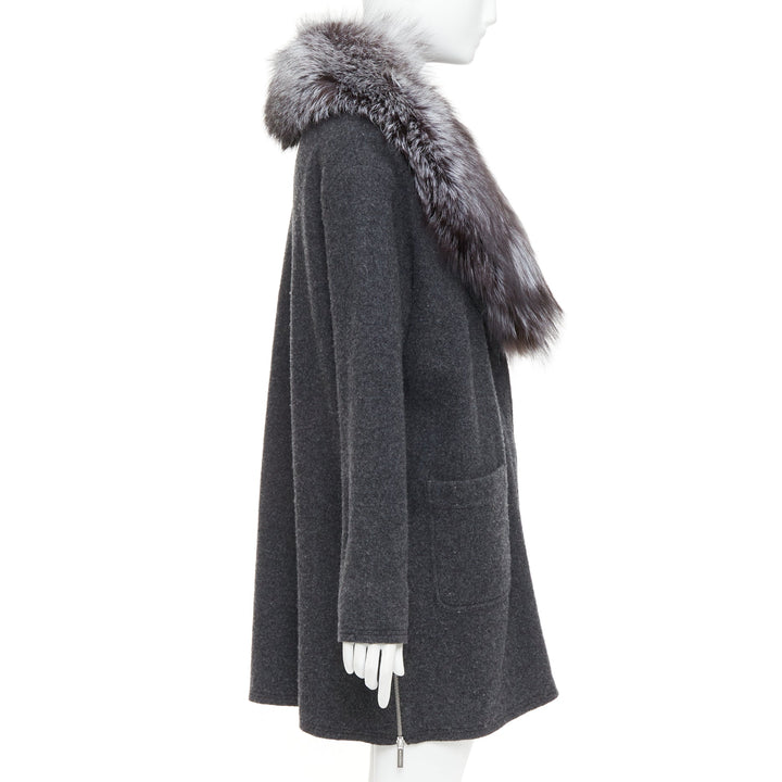 MICHAEL KORS COLLECTION grey fur collar dark grey wool side zip coat