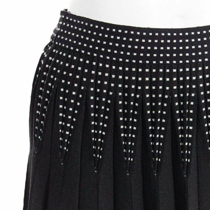 ALEXANDER MCQUEEN black white dot jacquard knit pleated flare midi skirt IT42 M