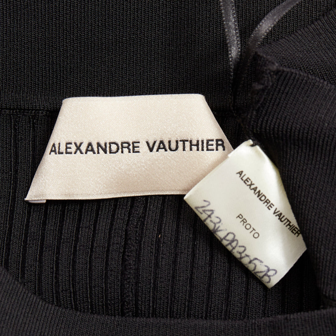 ALEXANDRE VAUTHIER black ribbed knit crystal embellished ruffle hem knee shorts