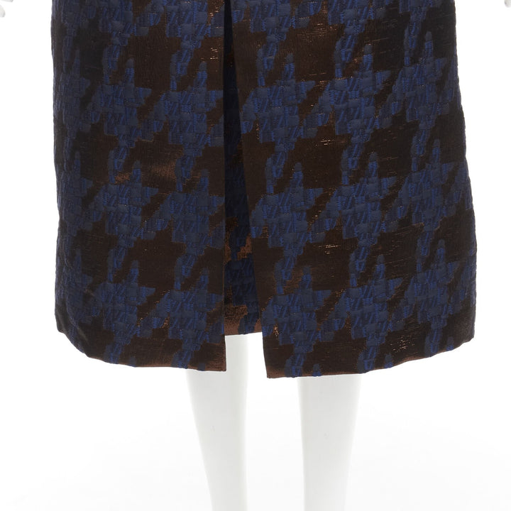 MARTIN GRANT metallic copper navy houndstooth jacquard midi dress FR34 XS