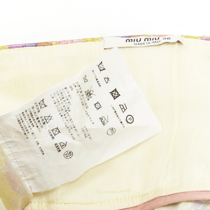 MIU MIU 2009 yellow purple silk wool abstract jacquard turnlock dress IT36 XXS