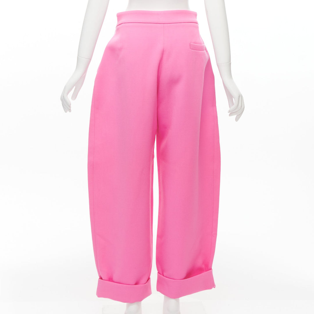 NATASHA ZINKO pink 100% wool high waist pleated front wide leg pants FR34 XS
