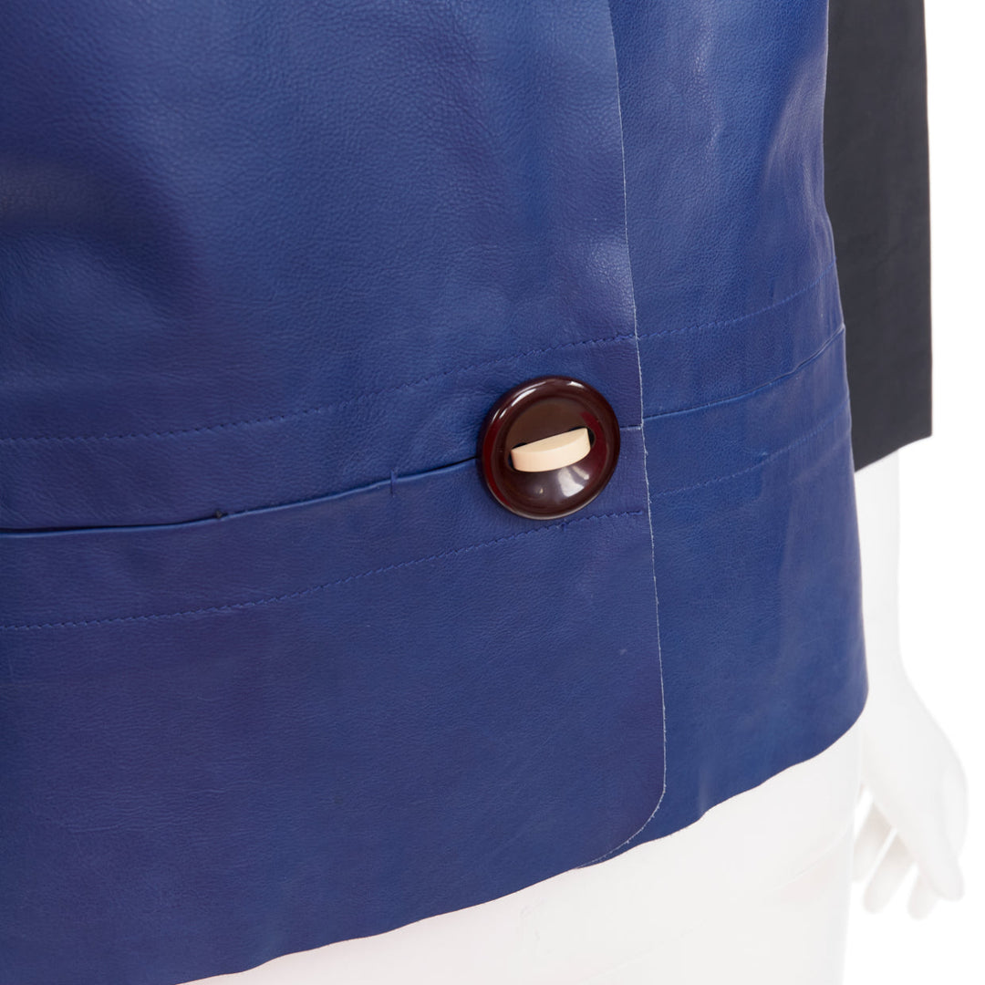 MARNI blue black colorblocked calf leather geometric buttons crop jacket IT40 S